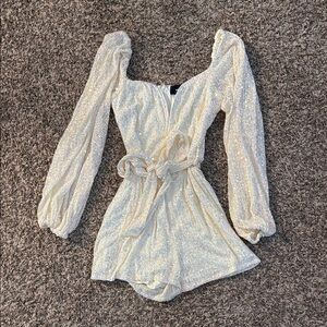 Shimmery White Long Sleeve Romper